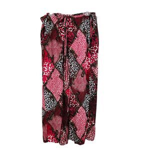 LILI Sport Pants Women 3X Red Black Animal Print Wrap Skirt Wide Leg Casual